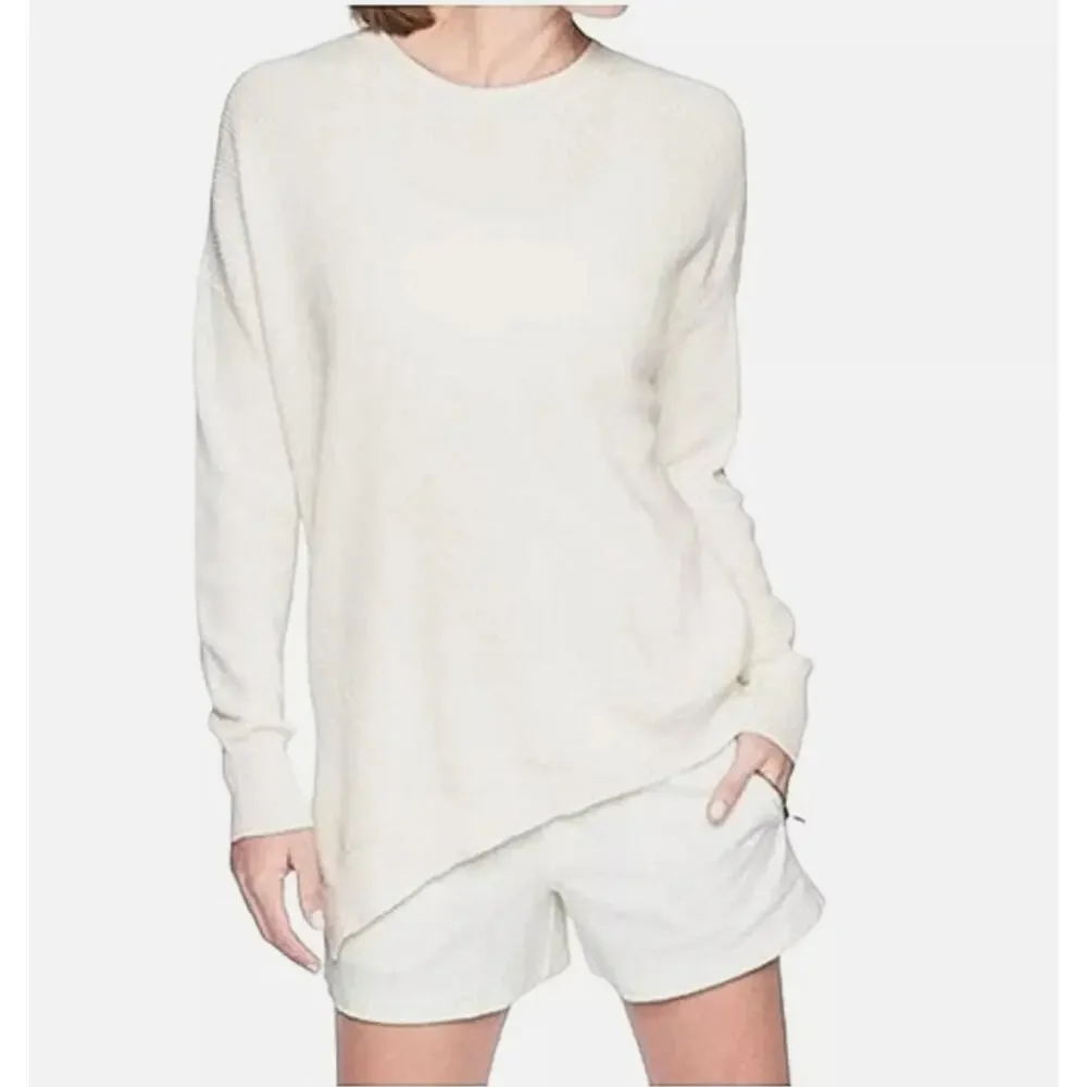 Athleta Cream Pima Cotton Silk Rest Day Asymmetrical Oversized Sweater Size XS